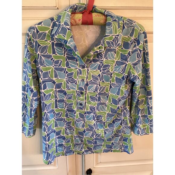 J. McLaughlin Feuilles Catalina Cloth Tunic Top Sz S Blue Green - Picture 1 of 6